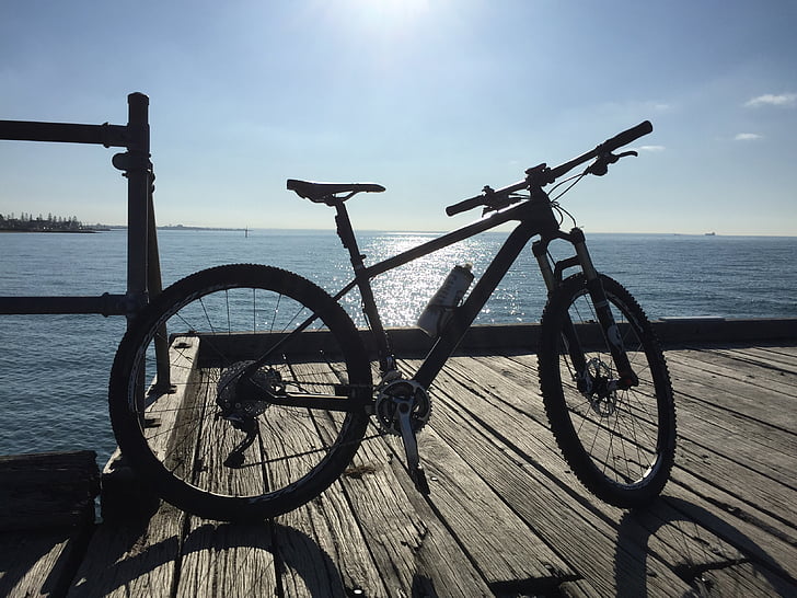 Mountain-bike, Ozean, Sommer, Silhouette, Horizont