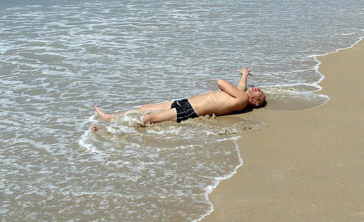 sproščeno, človek, sproščujoče, Beach, morje, valovi, sprostitev