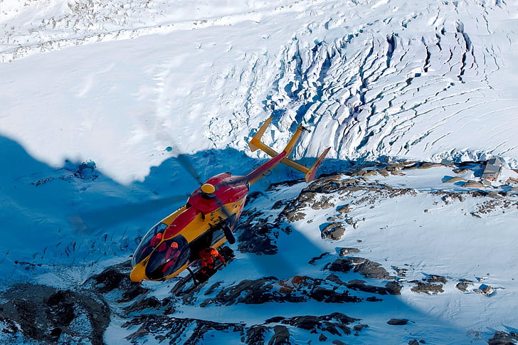 helicóptero, montaña, nieve