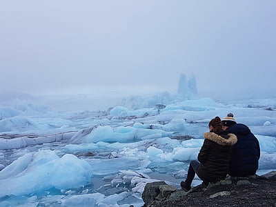 jökulsárlón, 아이슬란드, 사랑, 커플, 라군, 푸른 호수, 행복