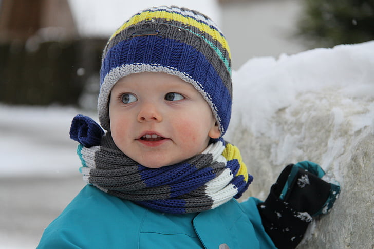 child, winter, boy, hat, scarf, sweet