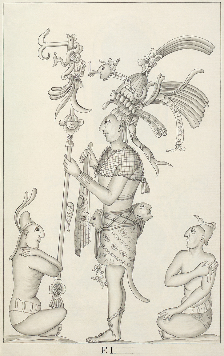 Maya, azteci, Mexic, desen, Palenque, 1787