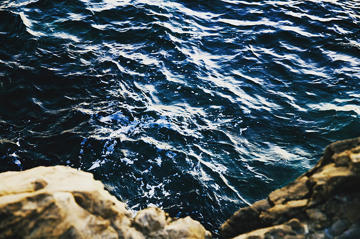 bleu, océan, près de :, brun, Rock, formation, nature