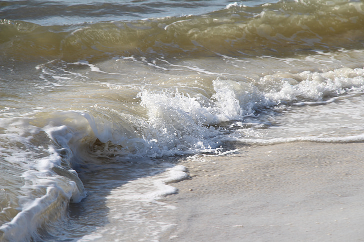 Surf, bølger, stranden, vann, boble, sollys, refleksjoner