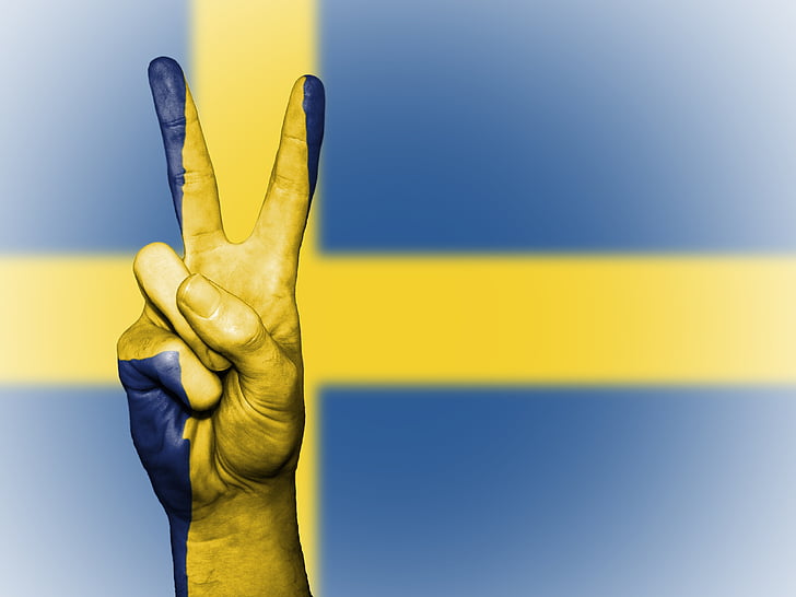 Suécia, paz, mão, nação, plano de fundo, Bandeira, cores