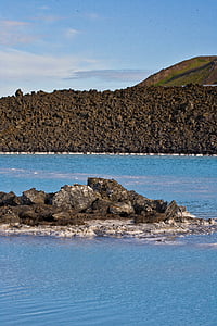 blue, lagoon, iceland, rock, volcanic, stone, water