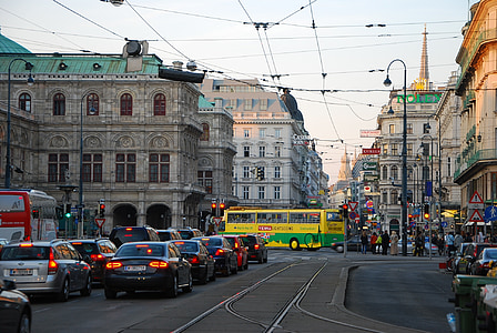 Bécs, utca, város, központ, belváros, központ, városi táj
