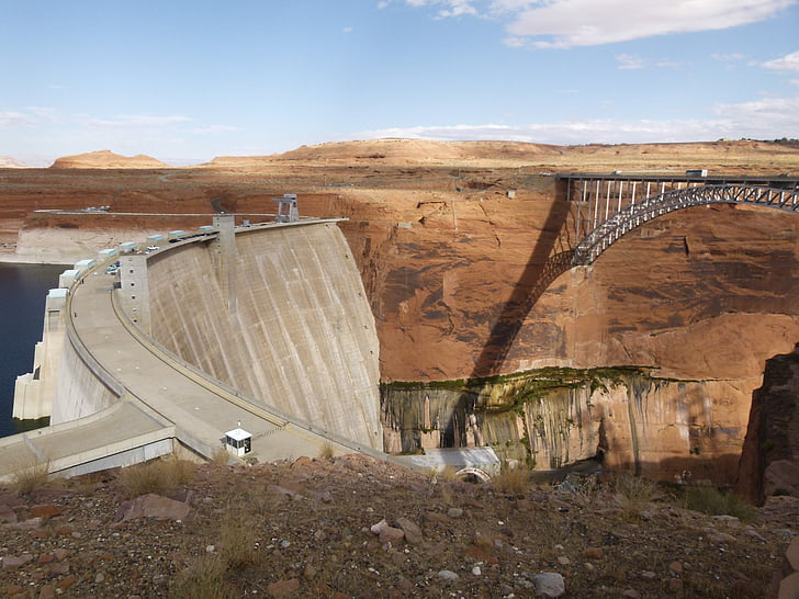 Glen canyon dam, Usina, Rio Colorado, ponte de aço, construção, Arizona, Estados Unidos da América