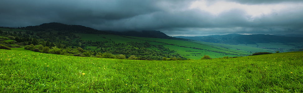 paese, Panorama, tempesta, agricoltura, campo, azienda agricola, Scena rurale