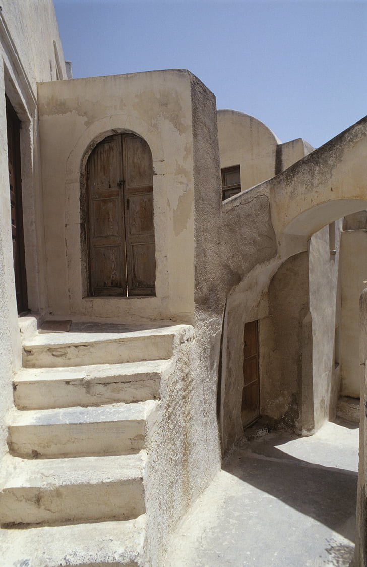 Grèce, bâtiment, escaliers, vieux, vieille ville, peu à peu