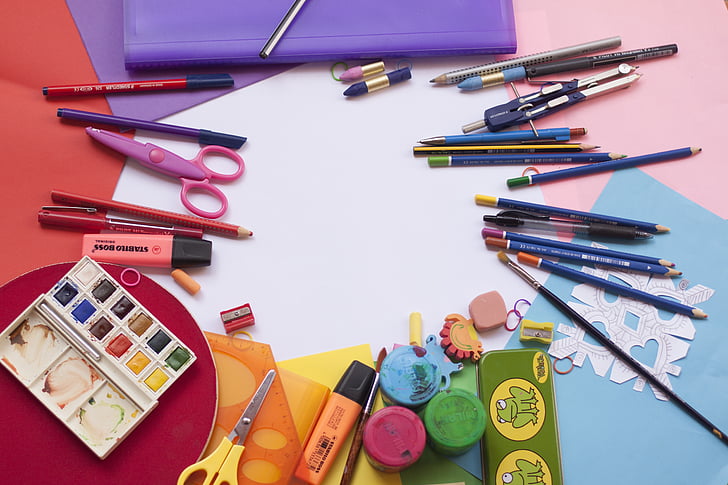 painting, school, color, watercolor, school supplies, plastic, pencil