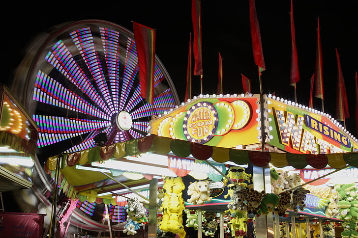 verkligt, Carnival, lampor, Festival, Rider, natt, nöjesparken