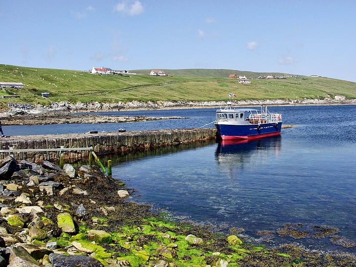 Shetland eilanden, Schotland, zee, kust, kust, landschap, jetty