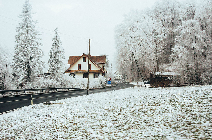 Winter, Straße, Kälte, Eis, fahren, nach Hause, Bauernhof