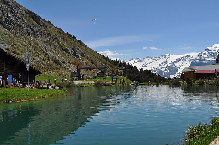 Švajčiarske Alpy, bergsee, osvetlenie, Alpine, hory, Príroda, hory samit