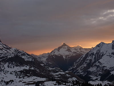 Hora, kriegerhorn, Lech am arlberg, sníh, východ slunce, alpské, hory