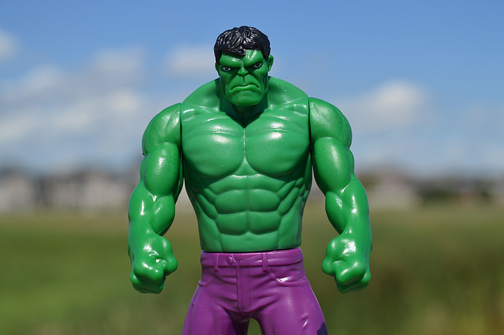 Hulken, superhjälte, grön, mannen, hane, arg, hjälte