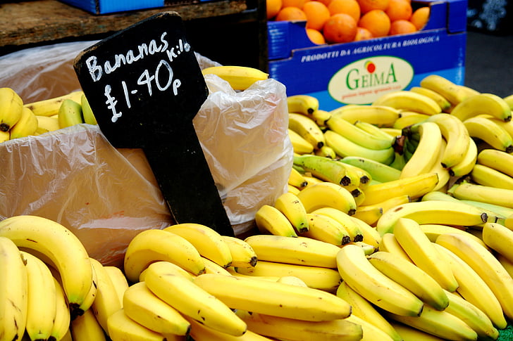 banany, owoce, rynku, banan, jedzenie, świeżość, handel detaliczny