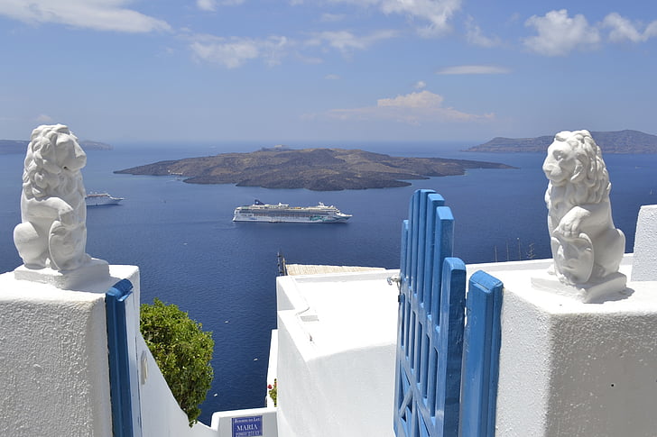 landschap, Santorini, Mar, Gate, Lions, blauw, wit