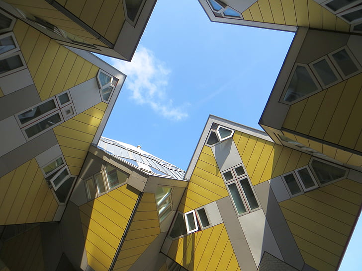 Rotterdam, cub, cases, cel, arquitectura, edifici, 3D