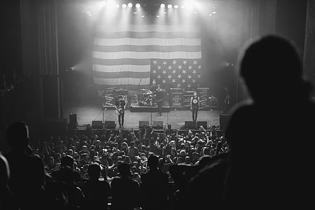 black, white, concert, people, crowd, black and white, american