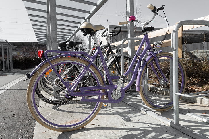 bicicleta, espai d'estacionament, roda, violeta, Parc, bicicletes, desactivat