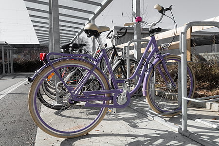 bike, parking space, wheel, violet, park, bikes, turned off