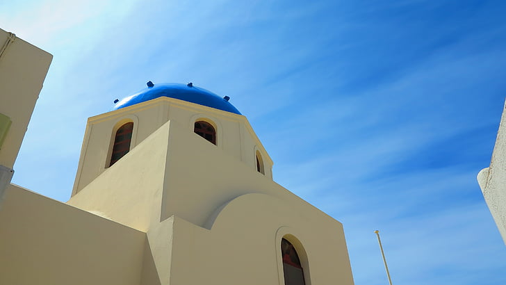 Santorini, Griechenland, weiße Häuser, Kykladen-Inseln, Oia, Kirche, Ägäis
