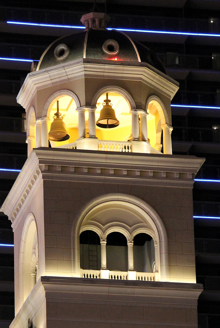 bell, tower, night, towers, building, architecture