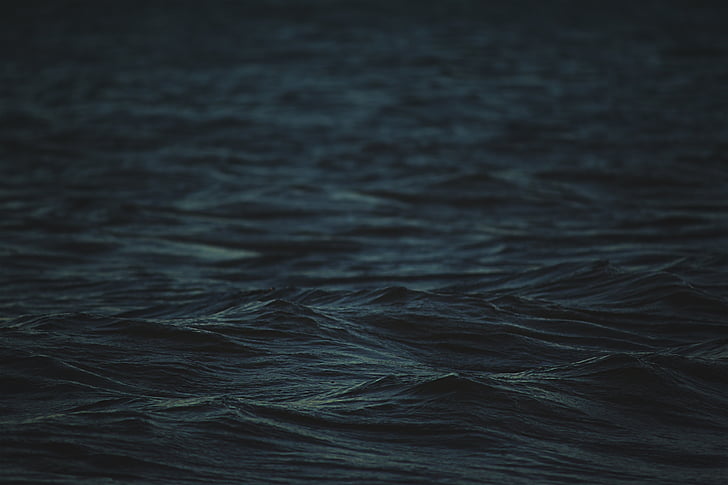 ūdens, naktī, pārdomas, zila, tumša, jūra, okeāns