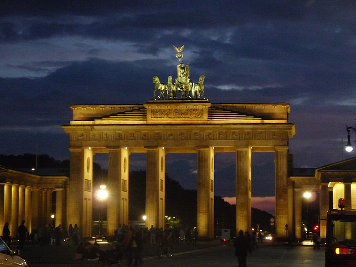 budova, pamiatka, Berlín, Architektúra, Nemecko, súmraku, Brandenburská brána