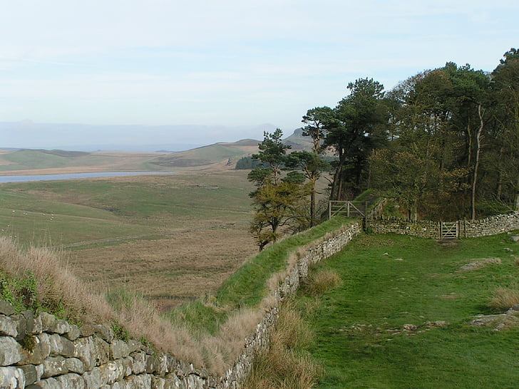 Tautas Hadrian wall, Anglija, laukos, Northumberland, ainava, vēsturisko