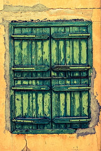 finestra, fusta, verd, paret, casa, arquitectura, tradicional