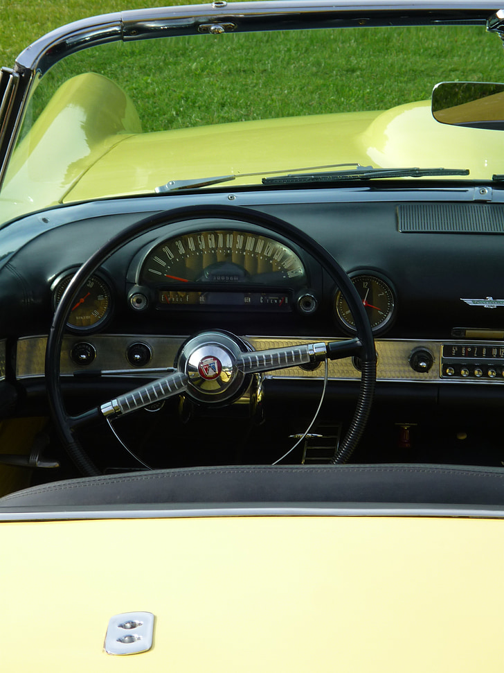 Auto, interiör, Ford, gul, ratt, hastighetsmätare, instrumentpanelen