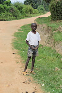 Kenija, berniukas, kelių, juoda oda, Afrika, purvinas, vaikas