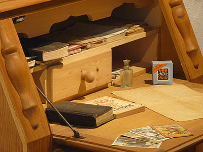 Schreibtisch, alt, Papier, Nostalgie, Anordnung, Antik, nostalgische