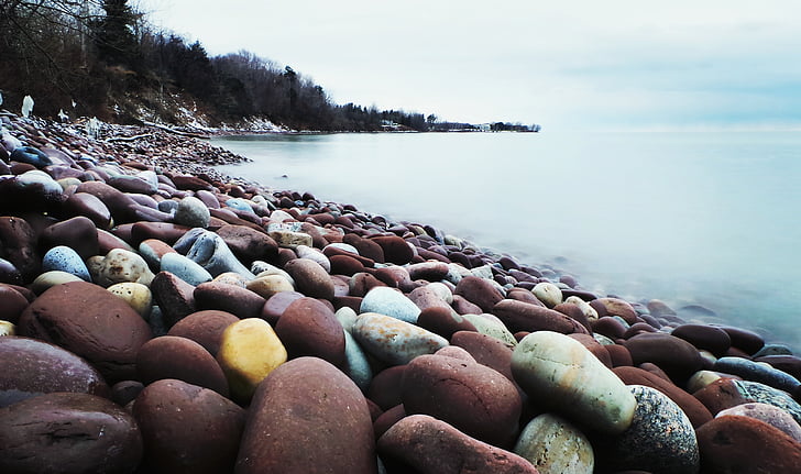 pile, rocks, river, sea, ocean, water, stone