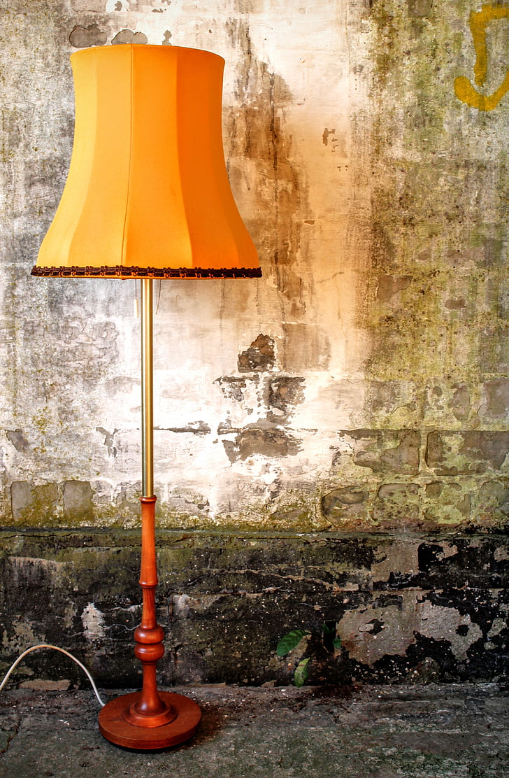 lampshade, lamp, floor lamp, old, 70th, abwrackhaus, squatters