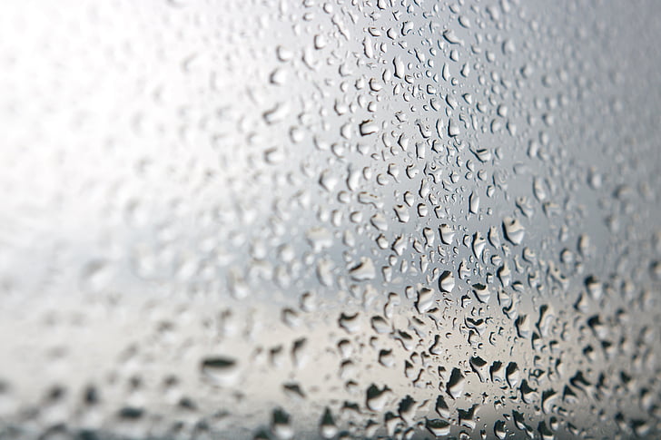 air, drop, kaca, hujan, segar, latar belakang, abu-abu