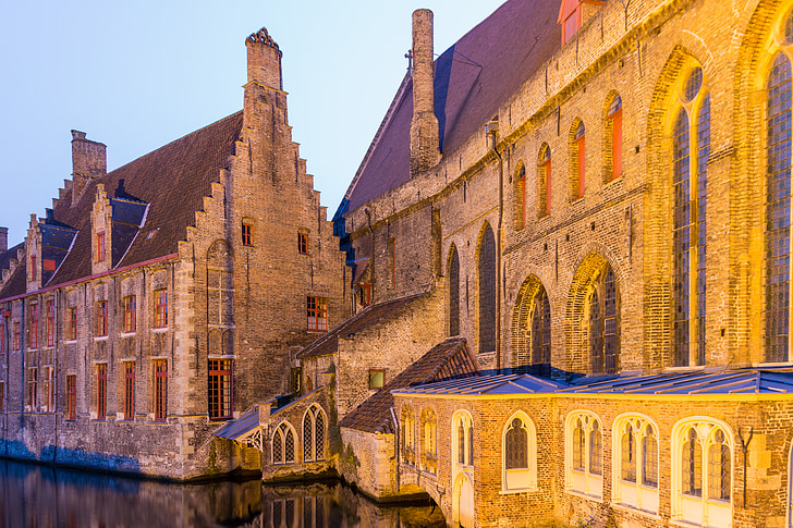 Bruges, Stari grad, noć fotografija, povijesno, arhitektura, fasada, idilično