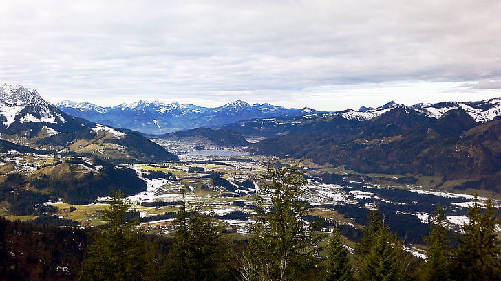Bergen, Oostenrijk, Kössen, hele, sneeuw, bewolking, winter