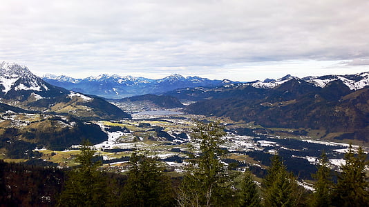 góry, Austria, Kössen, wilderkaiser, śnieg, zachmurzenie, zimowe