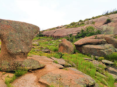 pink granite, rock formation, wild flowers, enchanted rock, nature, rock - Object