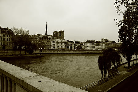 Bridge, Paris, Seinen, arkitektur, Frankrike, promenaden, Vintage