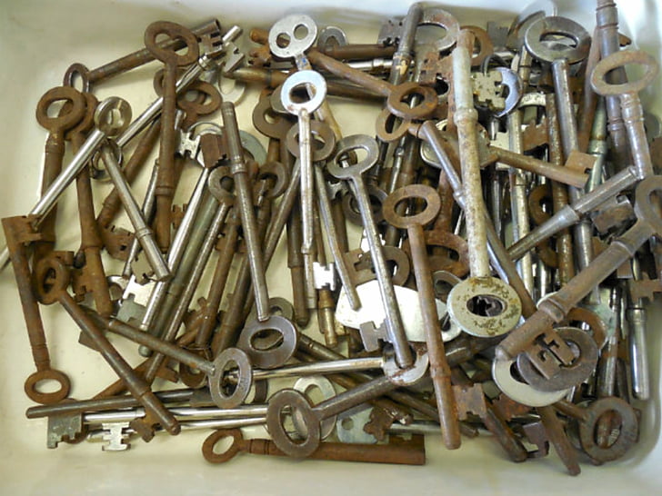 kostra, klíče, starožitnost, bezpečnost, ročník, zámek, kov