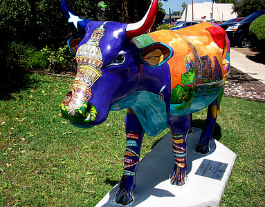 cow, street art, sculpture, colorful, decoration, austin, texas