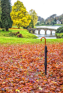 Stourhead, Taman, Wiltshire, Inggris, musim gugur, pemandangan, pedesaan