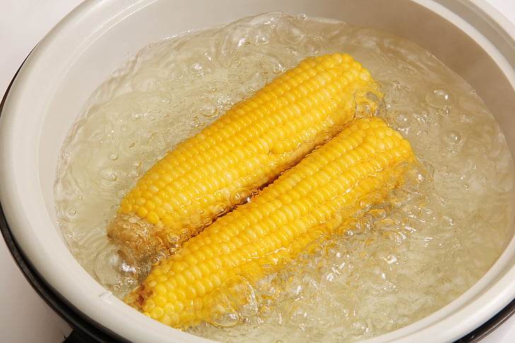 corn, cooking, food, to boil, hot, in water, hit