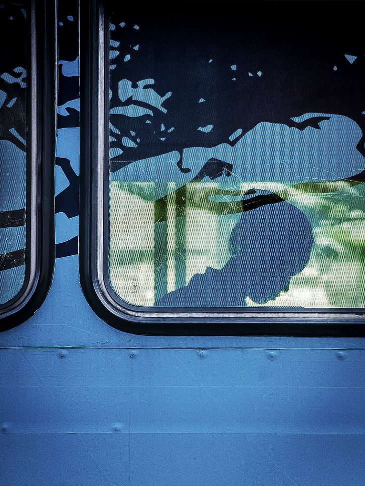 traukinys, langas, žmonės, mergaitė, keleivių, siluetas, kelionės