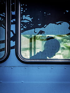 tåg, fönster, personer, Flicka, passagerare, siluett, resor
